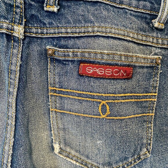 Vintage Sasson‎ Jeans 1980s High Waisted Denim Blue Distressed 42” Long - Picture 2 of 5